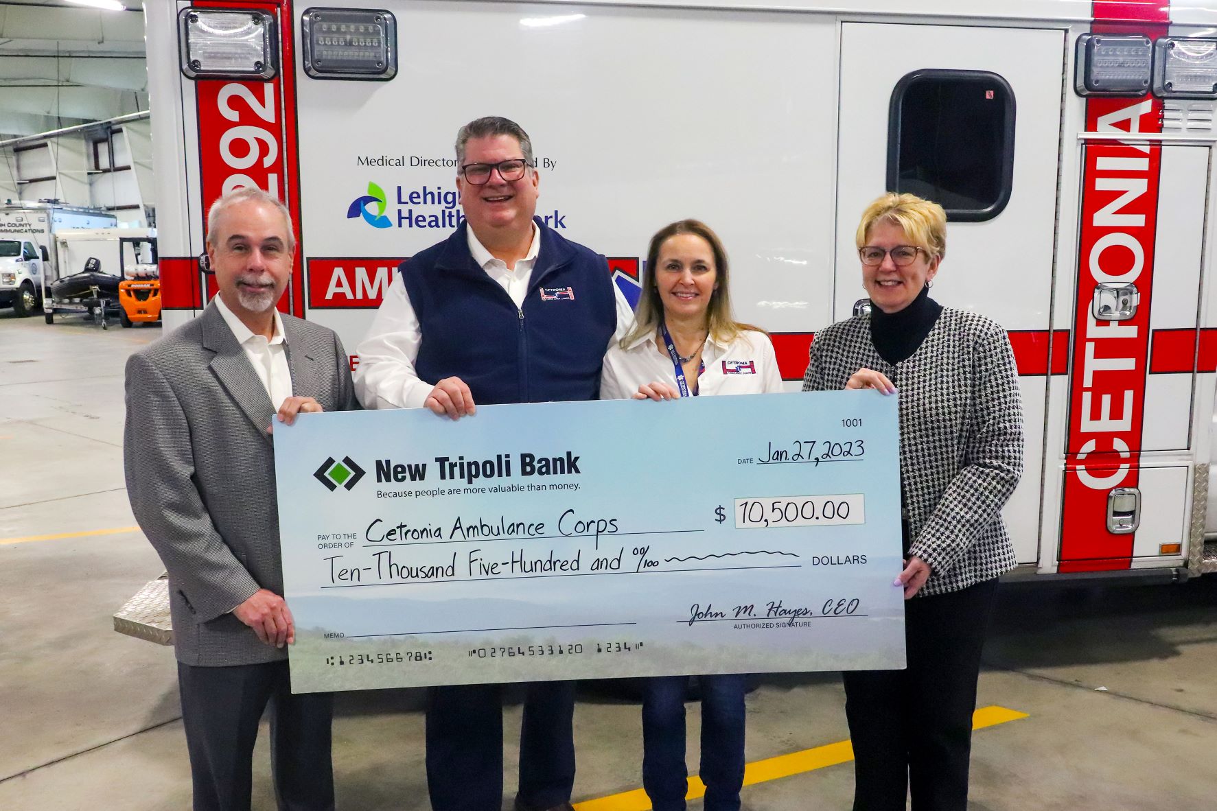 New Tripoli Bank Donation - Cetronia Ambulance Corps